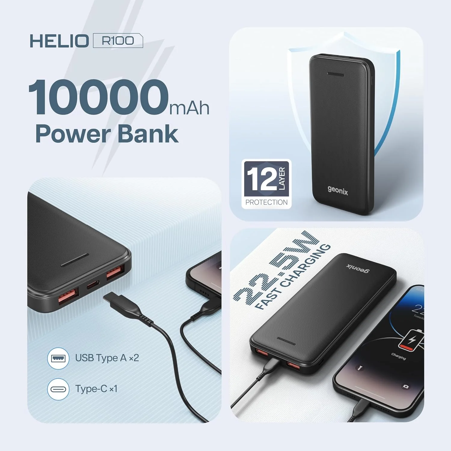 Confused? Best Power Bank Under 500 with Fast Charging 460 Geonix Helio R100 10000 mAh 22.5W Fast Charging Power Bank,