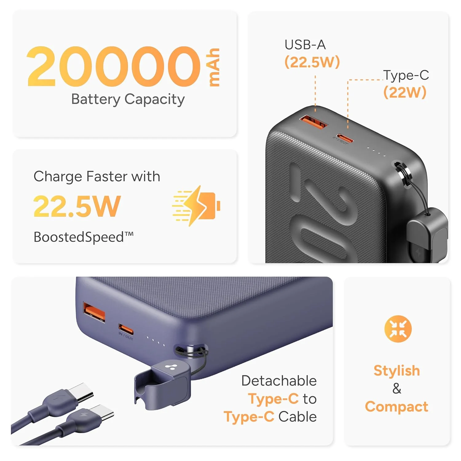 Best Ambrane Power Bank 20000mAh - #3 Will Surprise You 218 2. Ambrane Stylo N20 (22.5W Fast Charging)